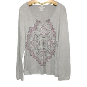 Faded Glory Gray Floral Long Sleeve Tee XXL